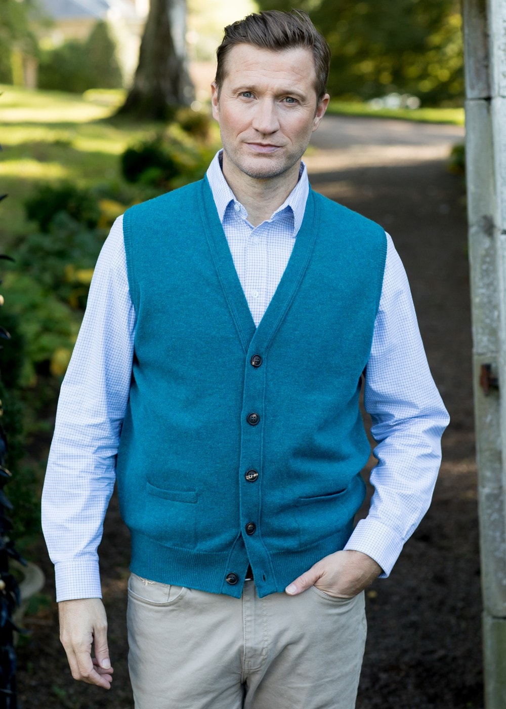 Lambswool 2 Ply Waistcoat - Mallard - 2