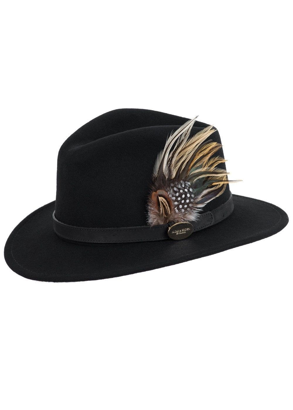 Suffolk Fedora Fawn Side Feather - Black - 1