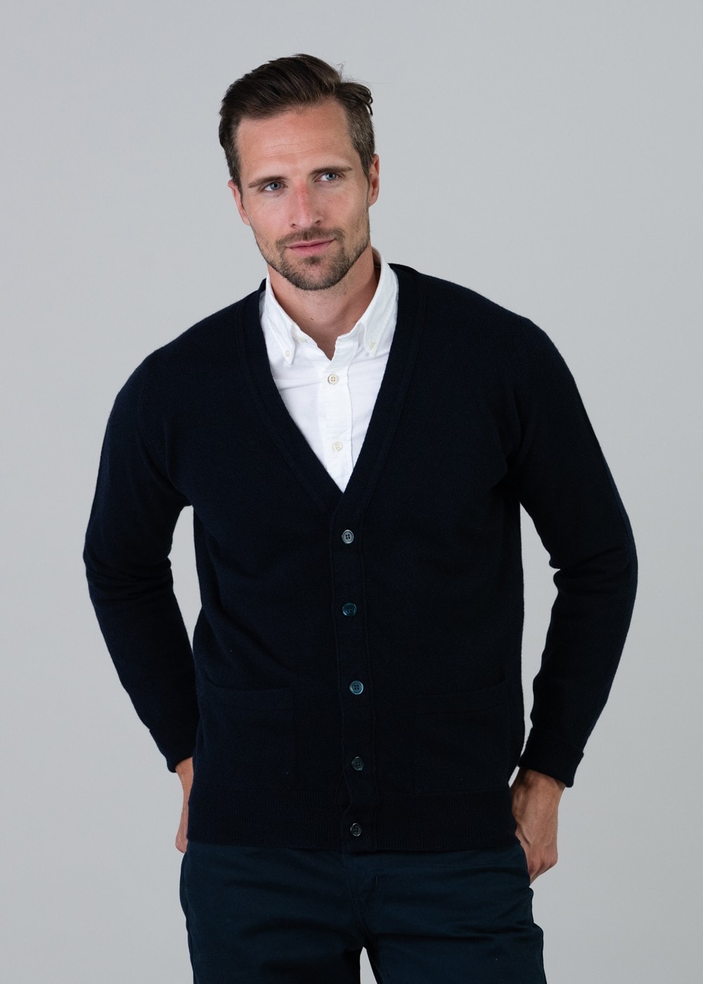 Gordon 1 Ply Geelong Cardigan - Navy - 1