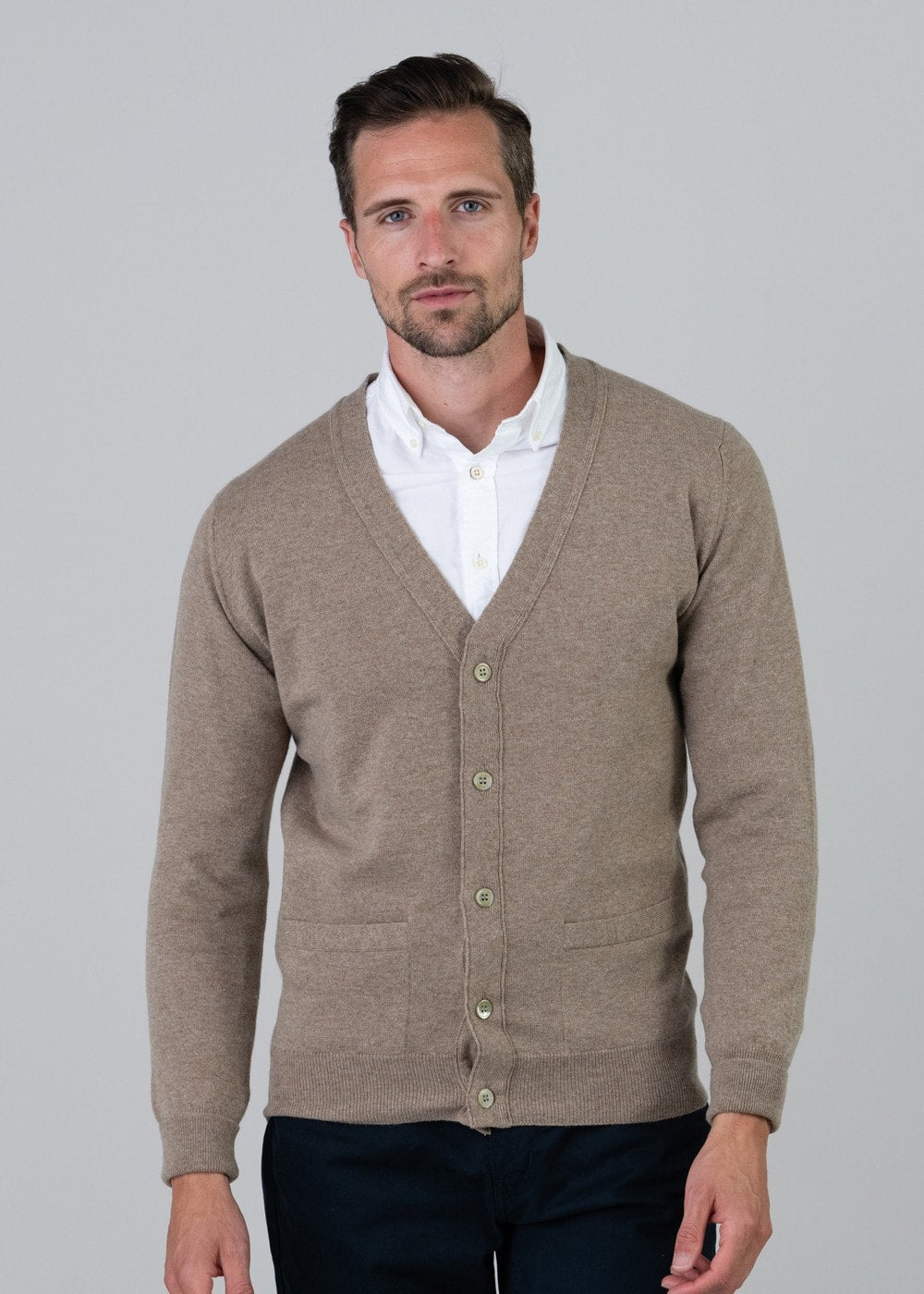 Gordon 1 Ply Geelong Cardigan - Dark Natural - 1