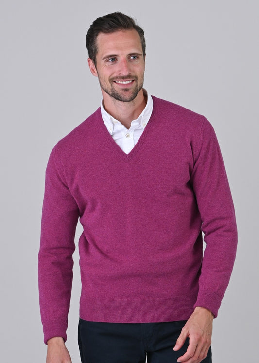 Gordon 1 Ply Geelong V-Neck - Loganberry - 1