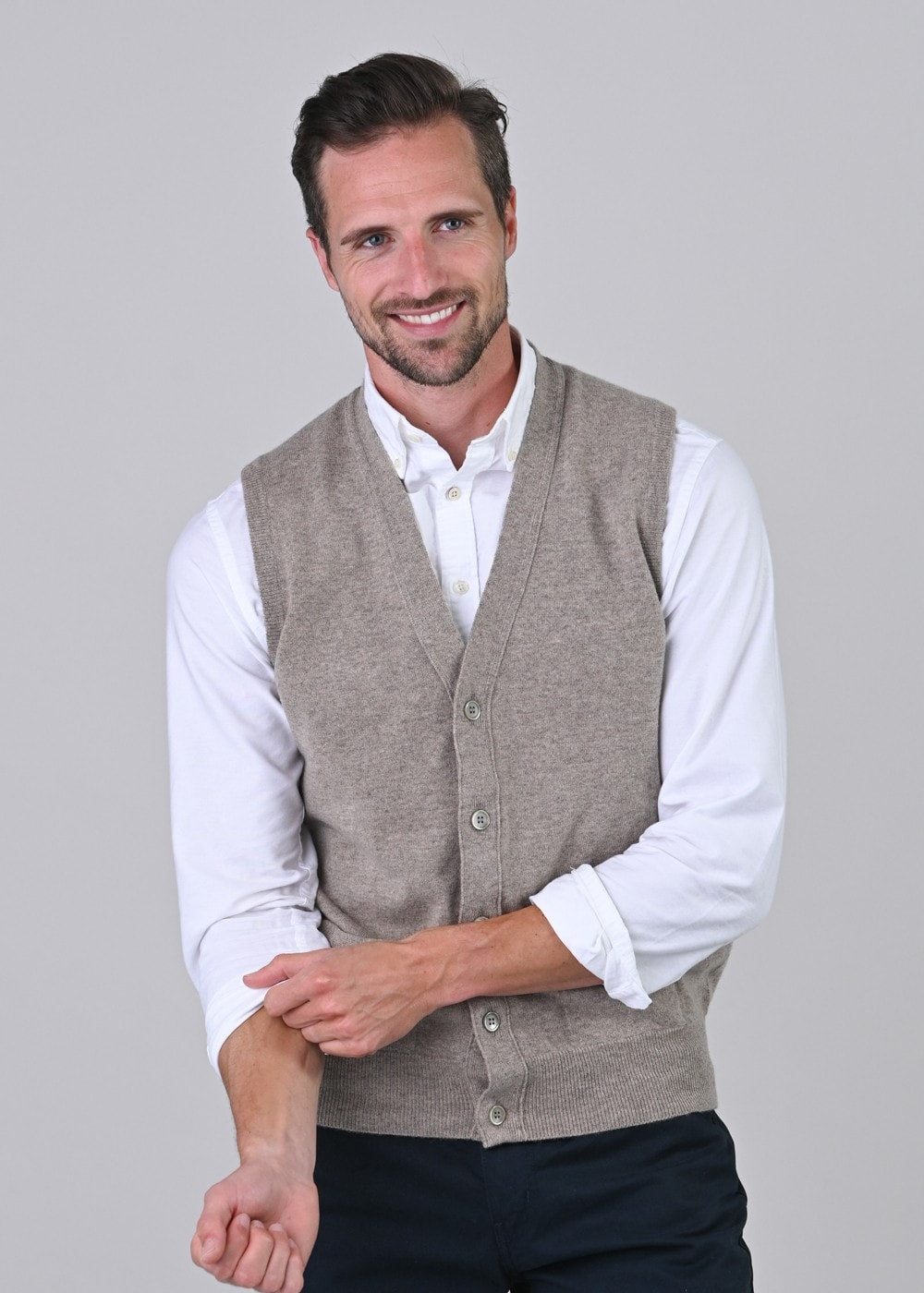 Gordon 1 Ply Geelong Waistcoat - Dark Natural - 1