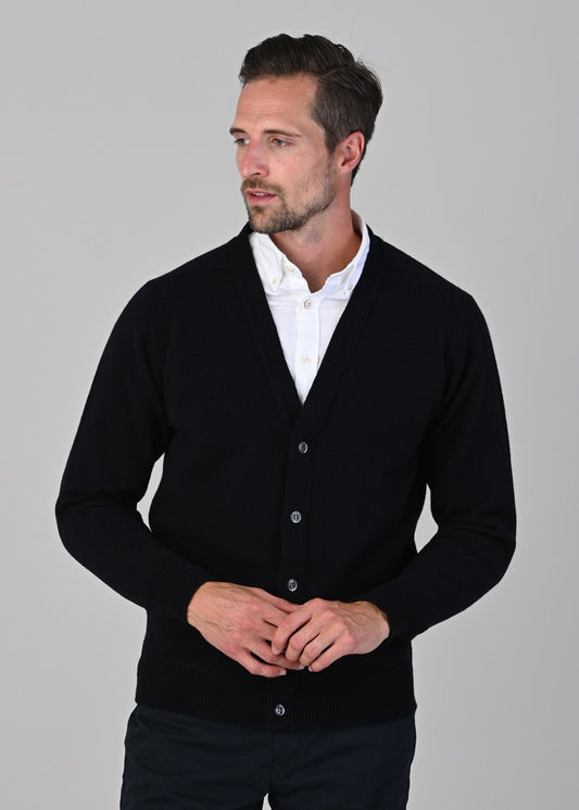 Leven 2 Ply Lambswool Cardigan - Navy - 1