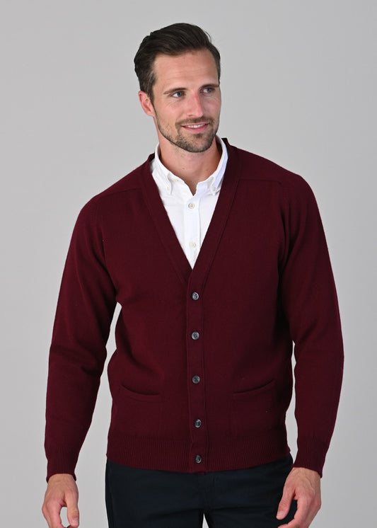 Leven 2 Ply Lambswool Cardigan - Bordeaux - 1