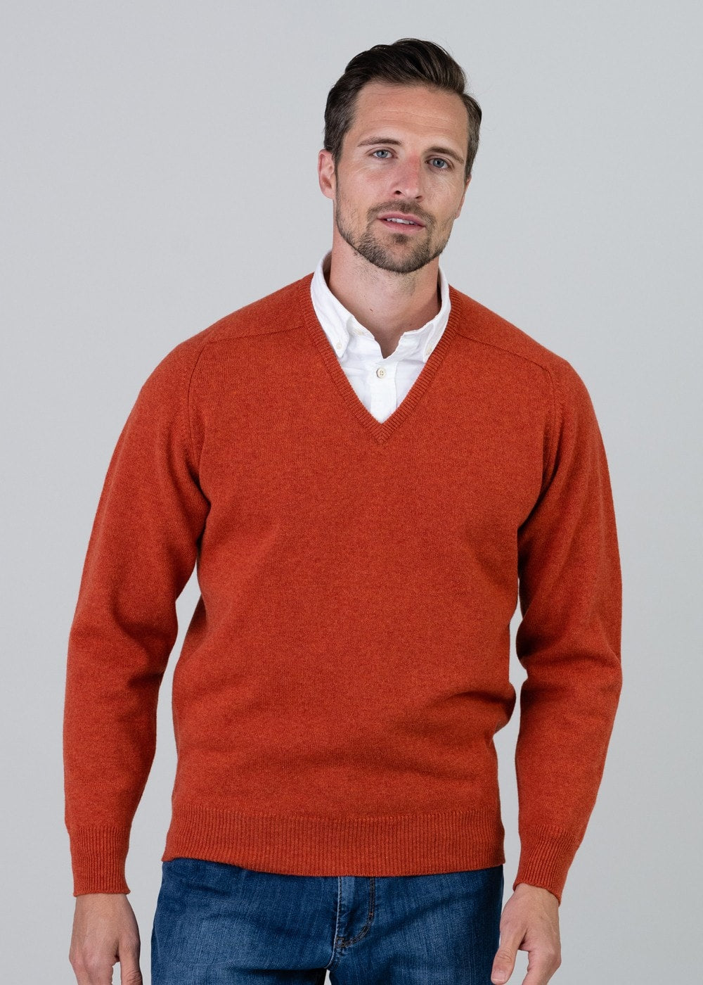 Leven 2 Ply Lambswool V-Neck - Ember - 1