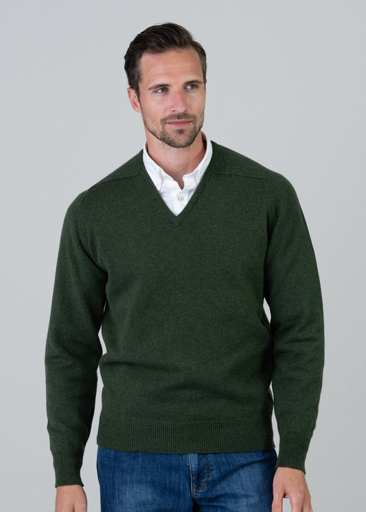 Leven 2 Ply Lambswool V-Neck - Rosemary - 1