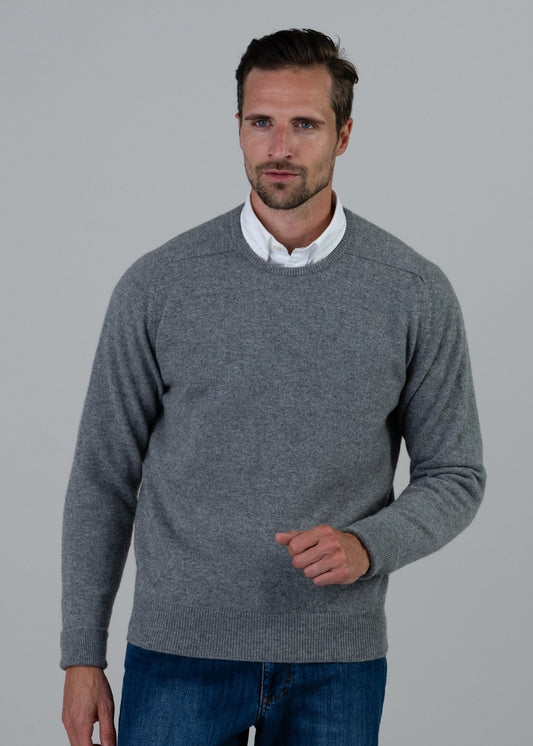 Melrose 2 Ply Cashmere Crew Neck - Flannel - 1