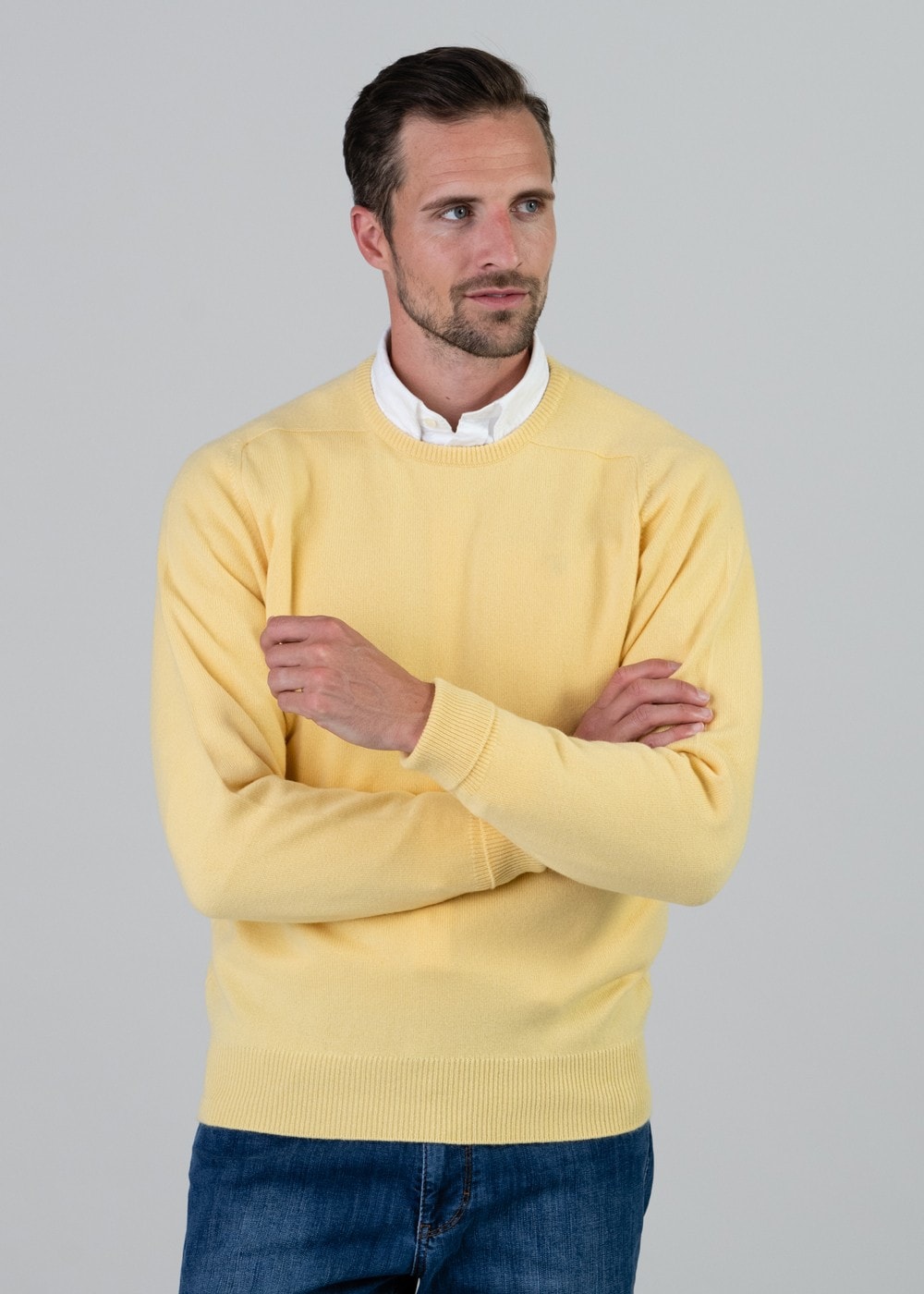 Melrose 2 Ply Cashmere Crew Neck - Lemon Frost - 1