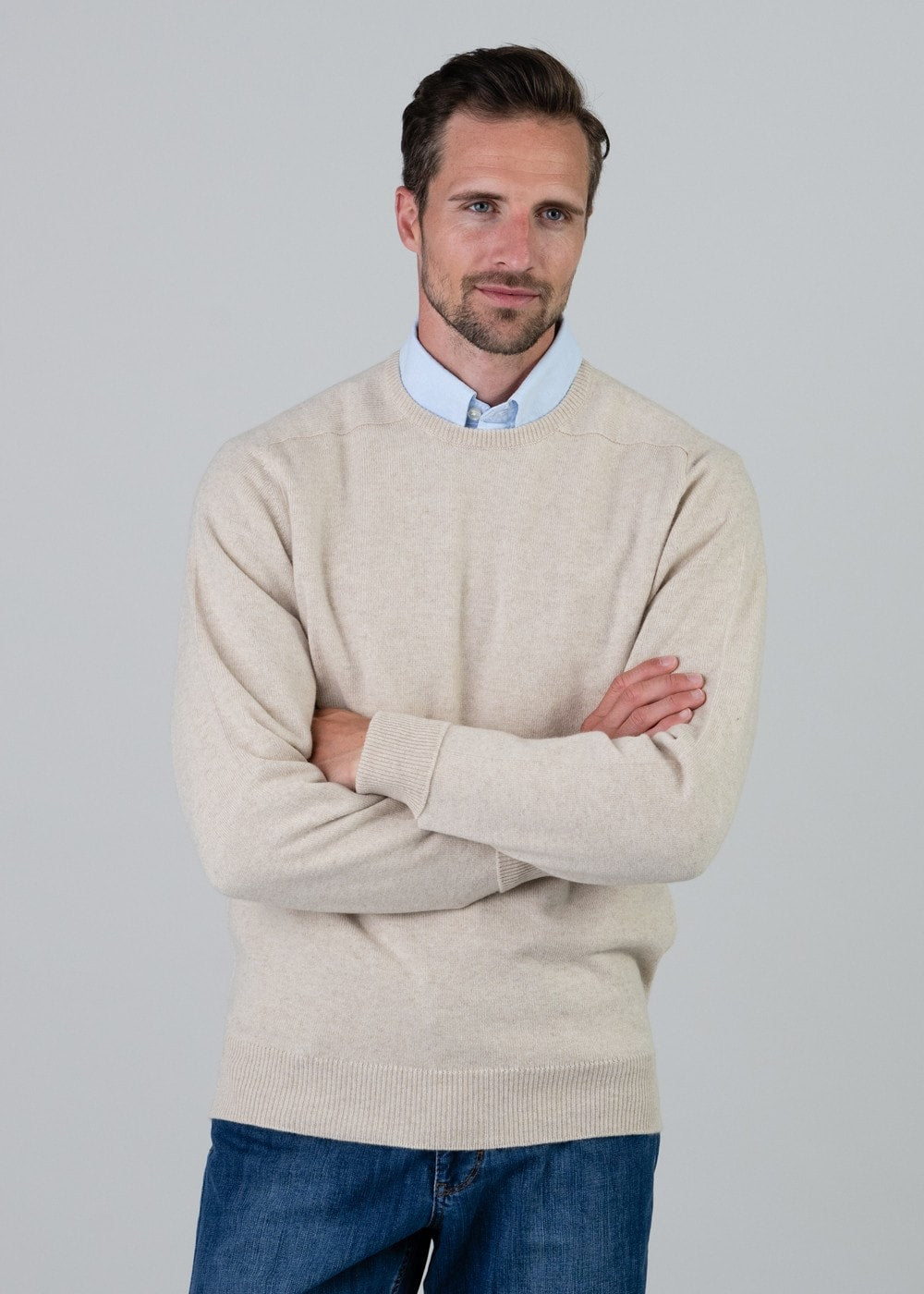 Melrose 2 Ply Cashmere Crew Neck - Linen - 1