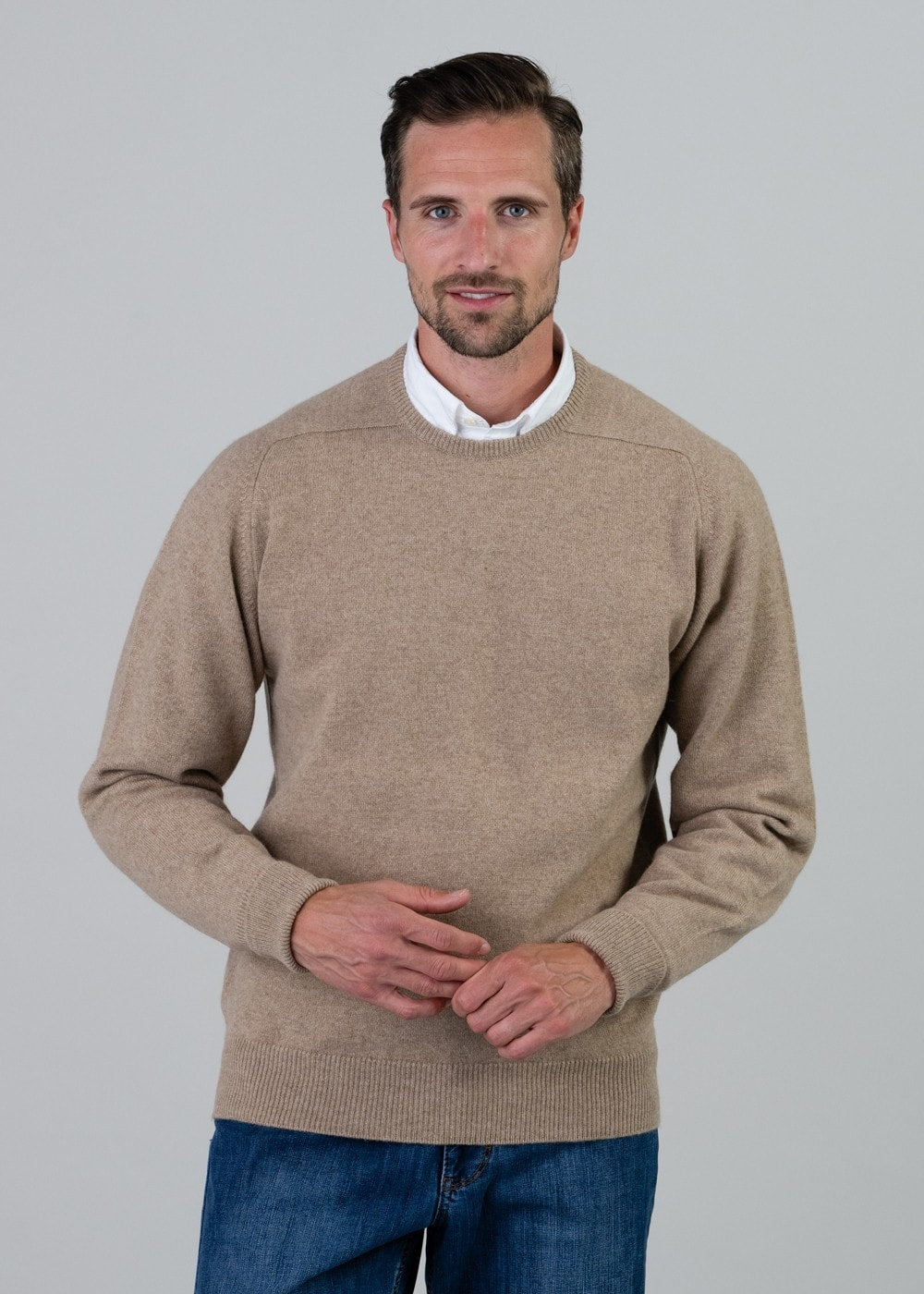 Melrose 2 Ply Cashmere Crew Neck - Dark Natural - 1