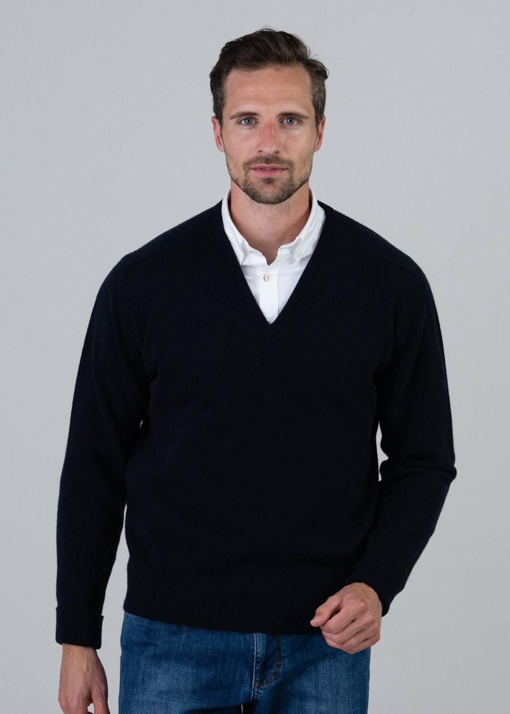 Melrose 2 Ply Cashmere V-Neck - Navy - 1