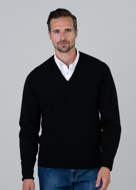 Melrose 2 Ply Cashmere V-Neck - Black - 1