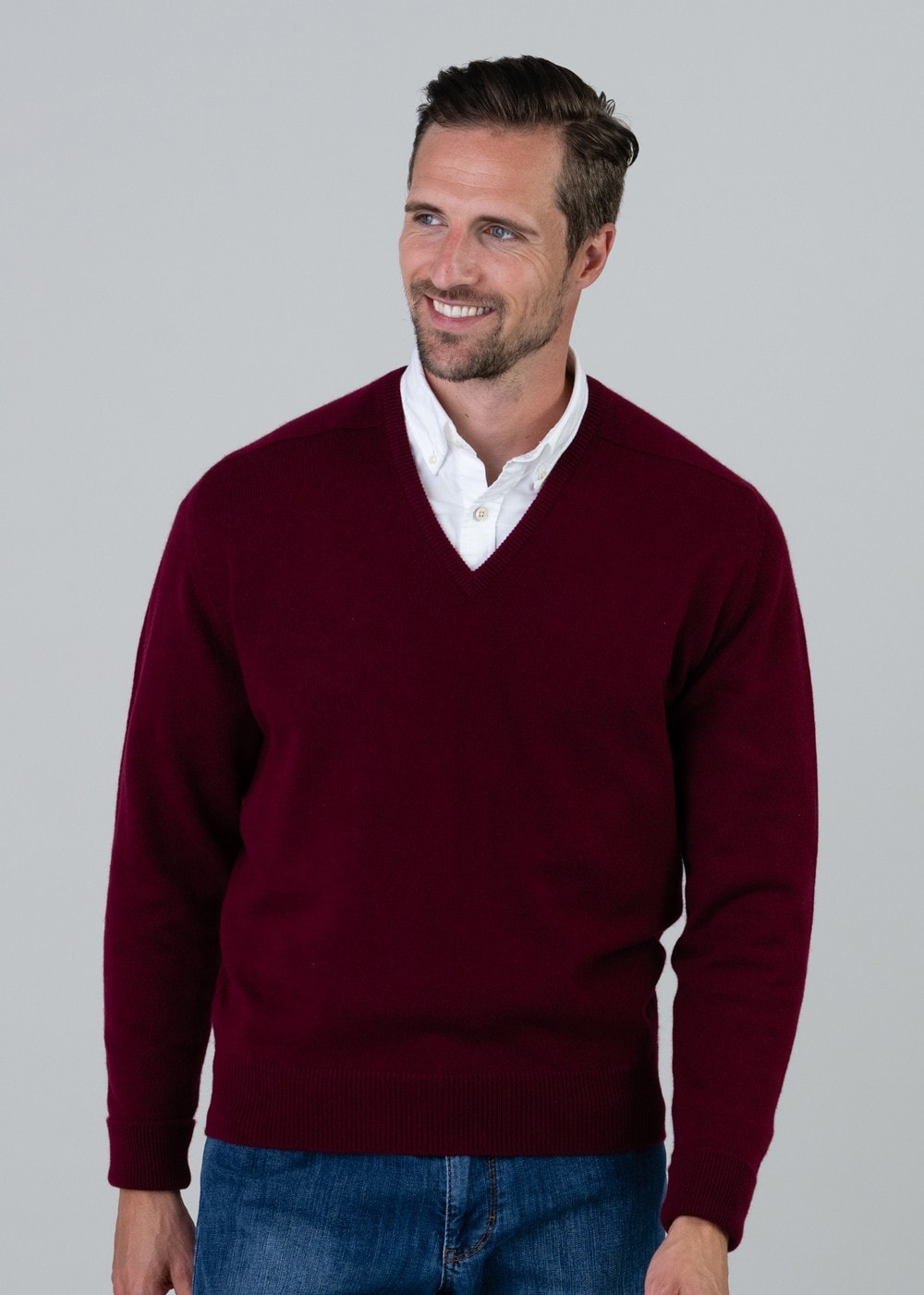 Melrose 2 Ply Cashmere V-Neck - Bordeaux - 1