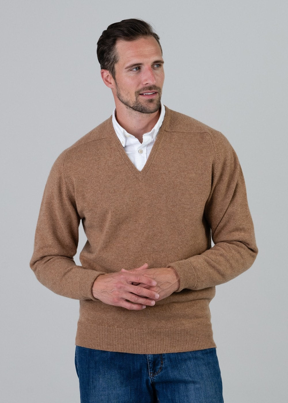 Melrose 2 Ply Cashmere V-Neck - Savannah - 1