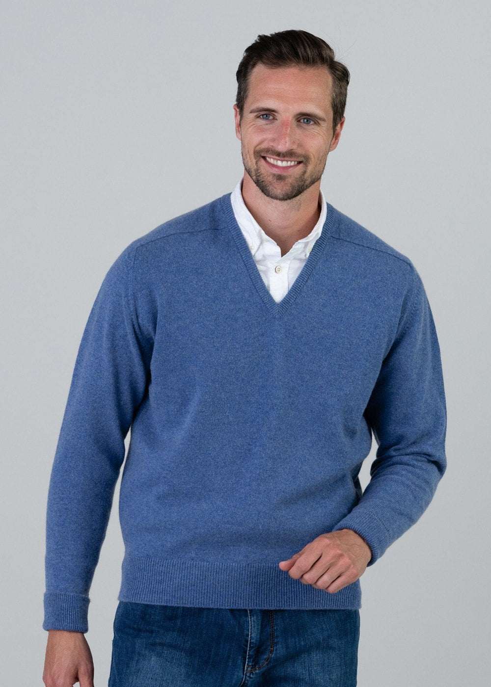 Melrose 2 Ply Cashmere V-Neck - Lapis - 1