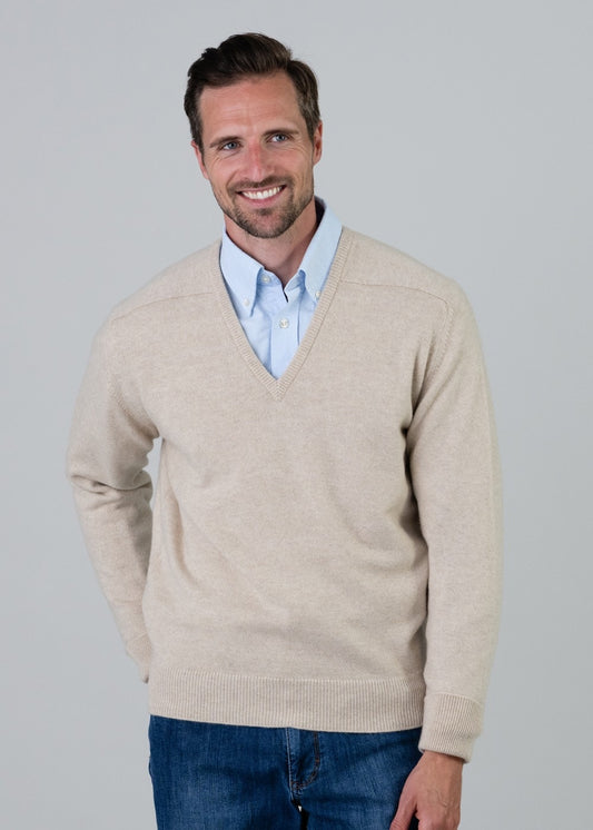 Melrose 2 Ply Cashmere V-Neck - Linen - 1