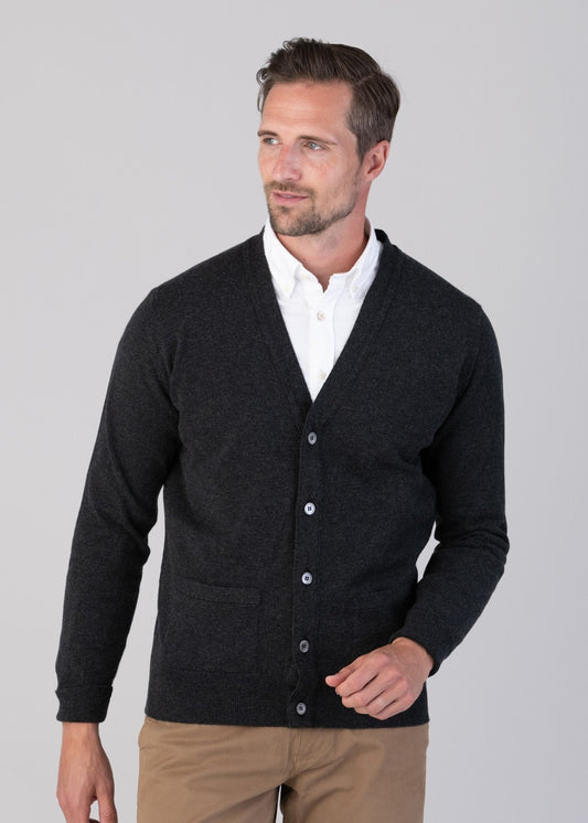 Oxton 1 Ply Cashmere Cardigan - Charcoal - 1