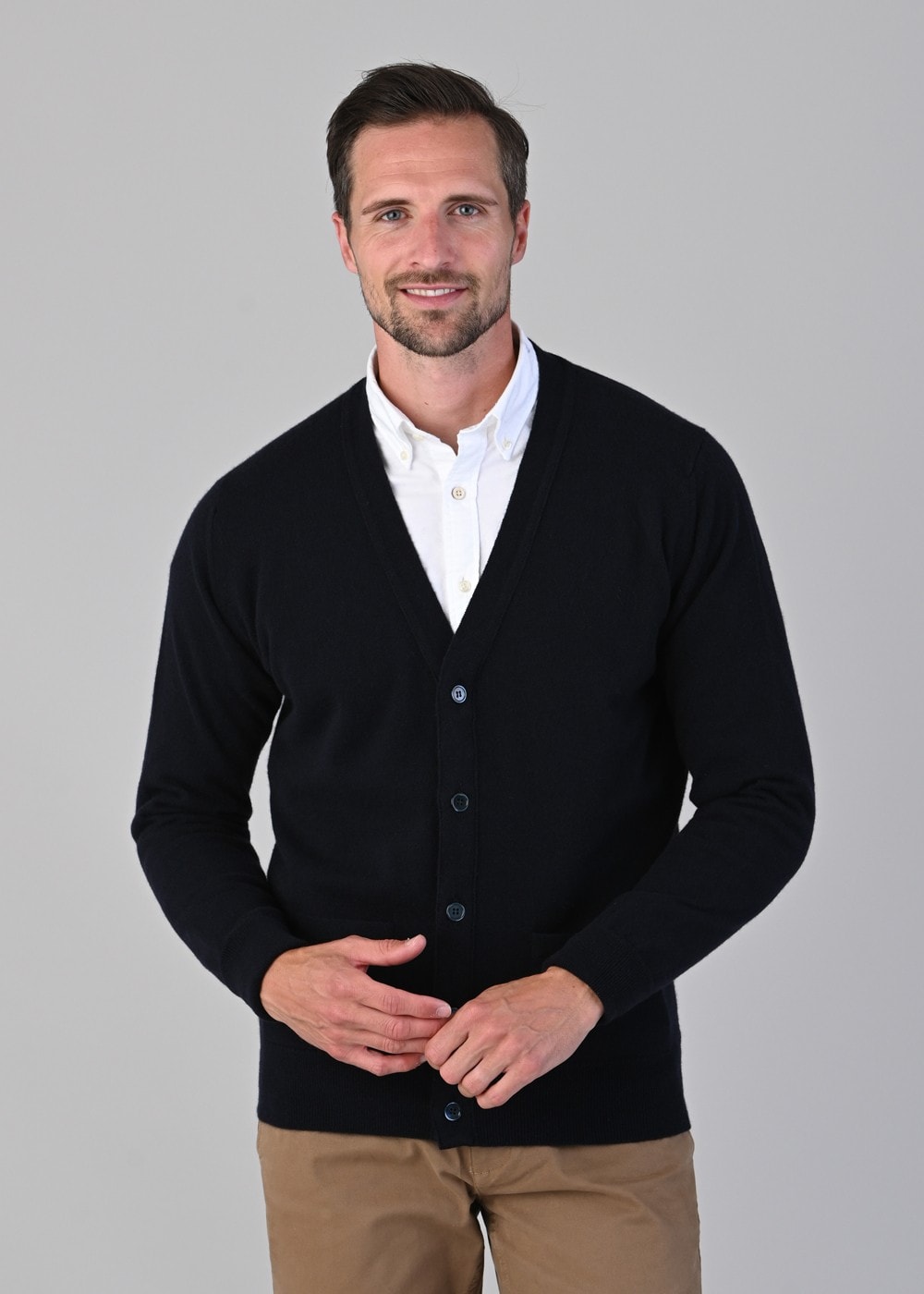 Oxton 1 Ply Cashmere Cardigan - Dark Navy - 1