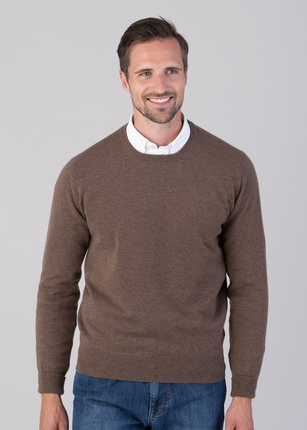 Oxton 1 Ply Cashmere Crew Neck - Mocha - 1