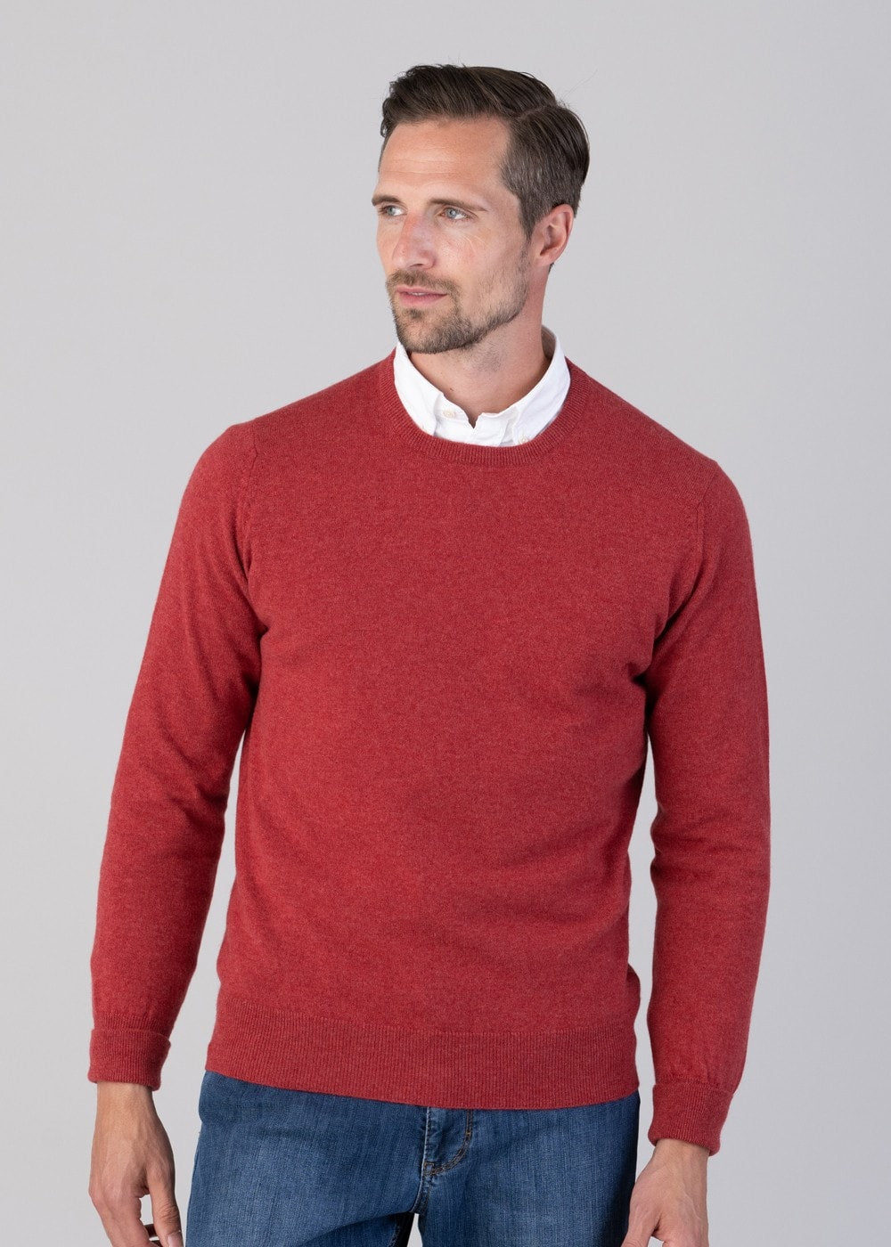 Oxton 1 Ply Cashmere Crew Neck - Poppy Mel - 1