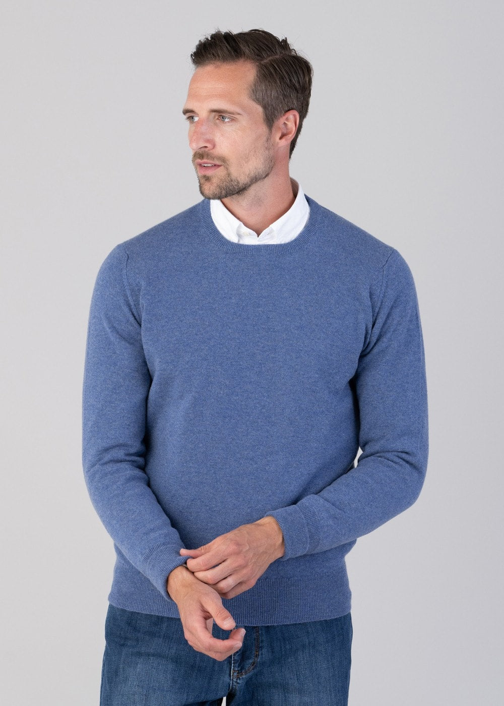 Oxton 1 Ply Cashmere Crew Neck - Lapis - 1