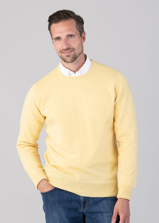 Oxton 1 Ply Cashmere Crew Neck - Lemon Frost - 1