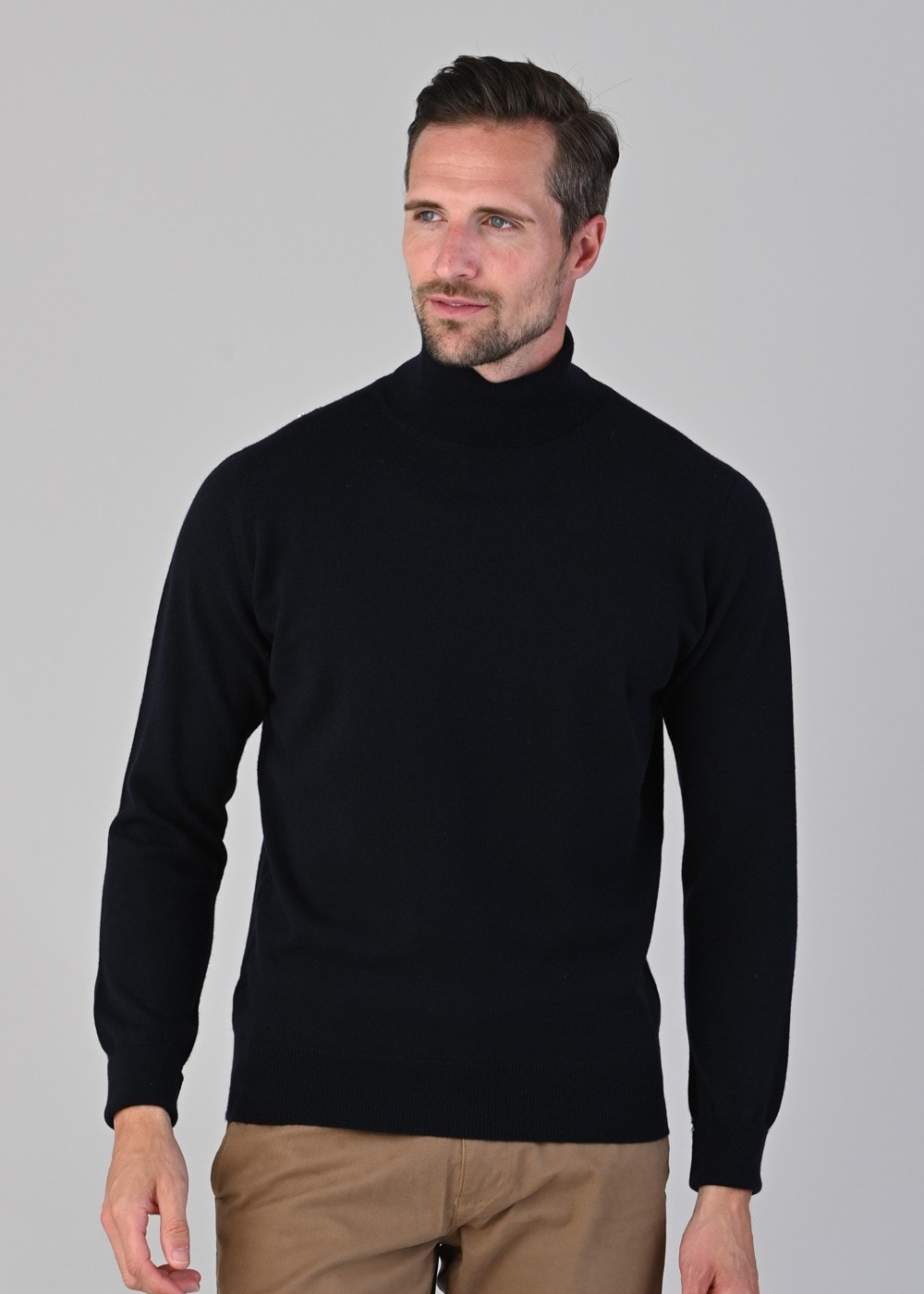 Oxton 1 Ply Cashmere Roll Neck - Navy - 1