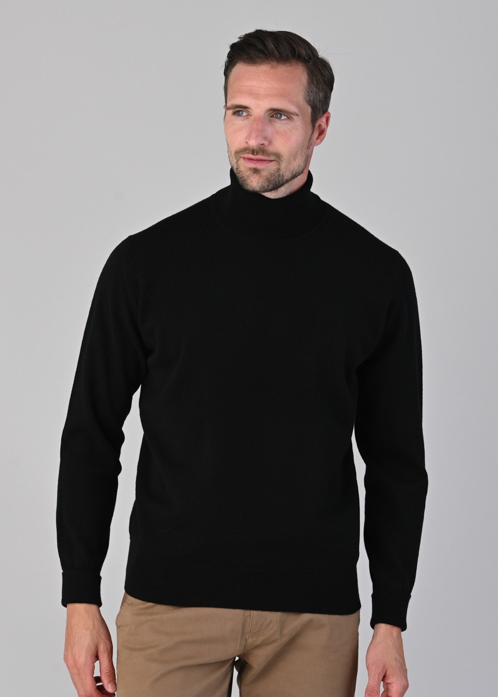 Oxton 1 Ply Cashmere Roll Neck - Black - 1