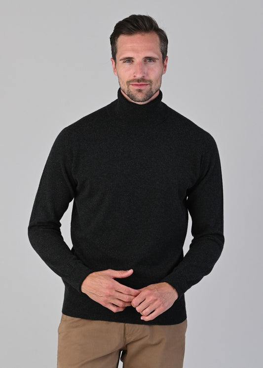 Oxton 1 Ply Cashmere Roll Neck - Charcoal - 1