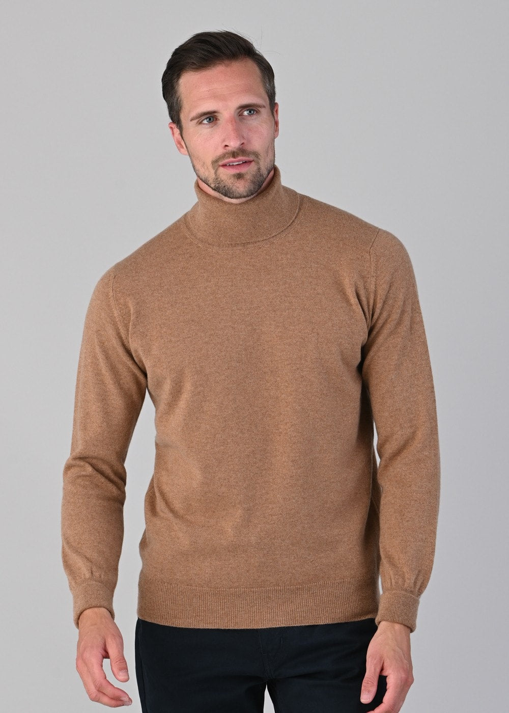 Oxton 1 Ply Cashmere Roll Neck - Savannah - 1