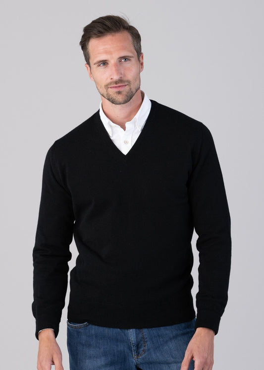 Oxton 1 Ply Cashmere V-Neck - Black - 1