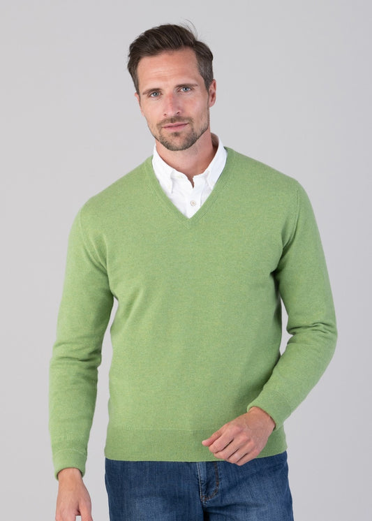 Oxton 1 Ply Cashmere V-Neck - Foliage - 1