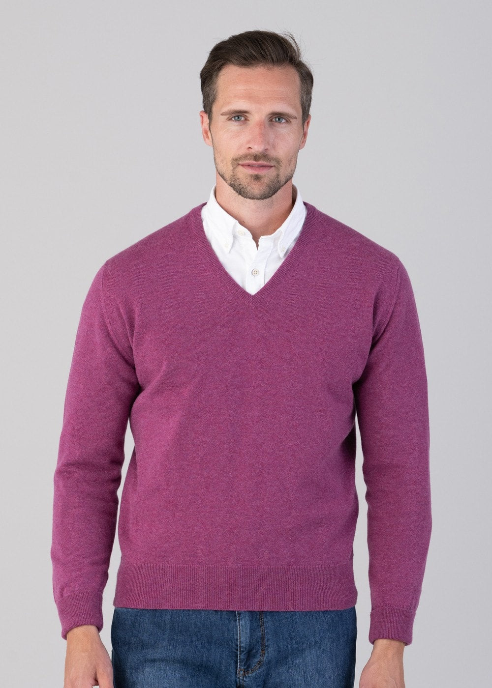 Oxton 1 Ply Cashmere V-Neck - Loganberry - 1