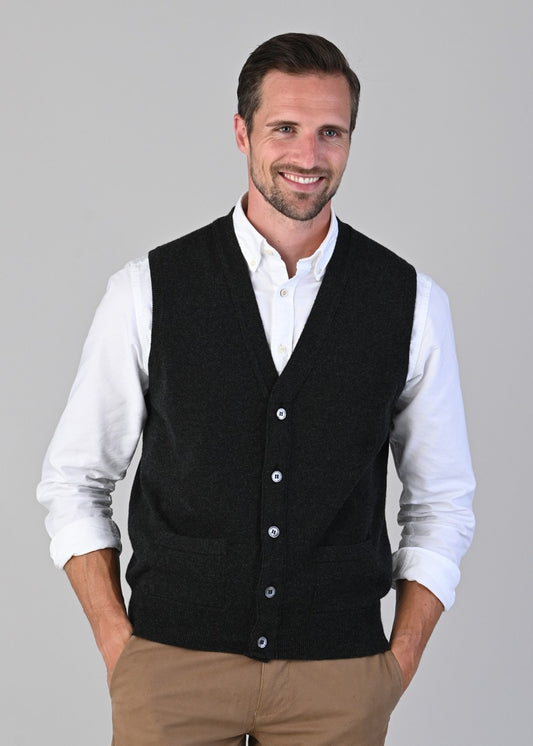 Oxton 1 Ply Cashmere Waistcoat - Charcoal - 1