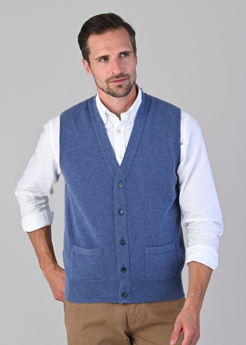 Oxton 1 Ply Cashmere Waistcoat - Lapis - 1