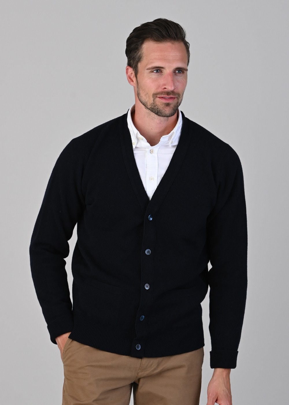 Rob 2 Ply Lambswool Cardigan - Navy - 1