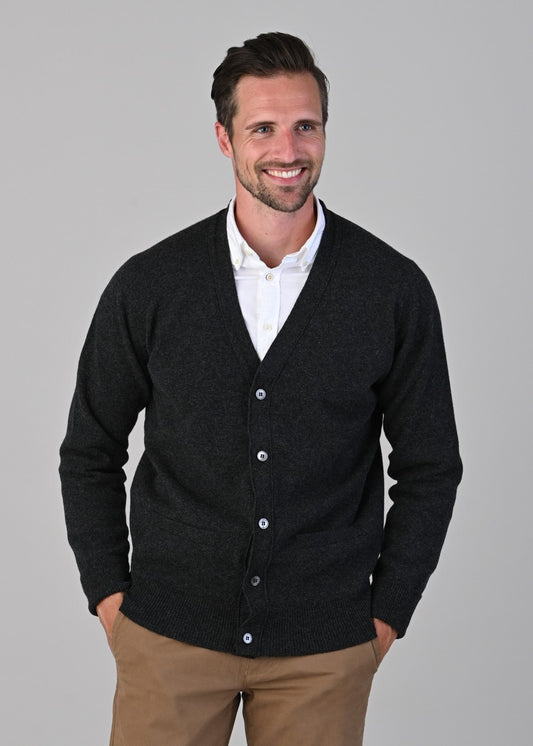 Rob 2 Ply Lambswool Cardigan - Charcoal - 1