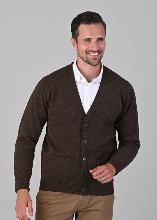 Rob 2 Ply Lambswool Cardigan - Mocha - 1