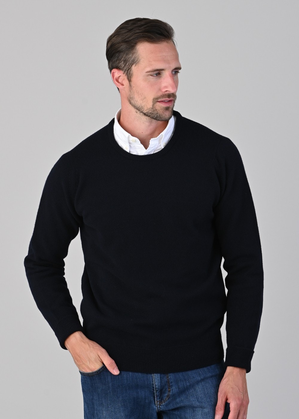 Rob 2 Ply Lambswool Crew Neck - Navy - 1