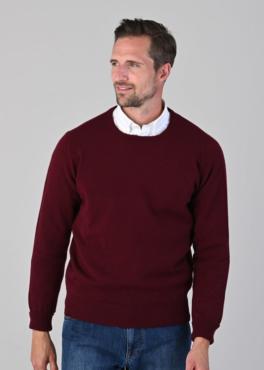 Rob 2 Ply Lambswool Crew Neck - Bordeaux - 1