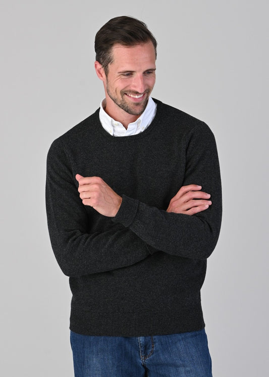 Rob 2 Ply Lambswool Crew Neck - Charcoal - 1