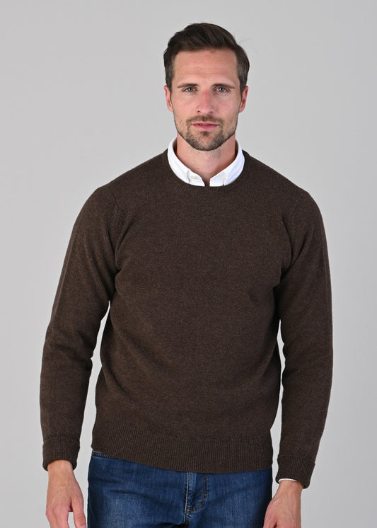 Rob 2 Ply Lambswool Crew Neck - Mocha - 1