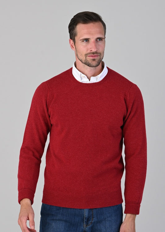 Rob 2 Ply Lambswool Crew Neck - Poppy Mel - 1