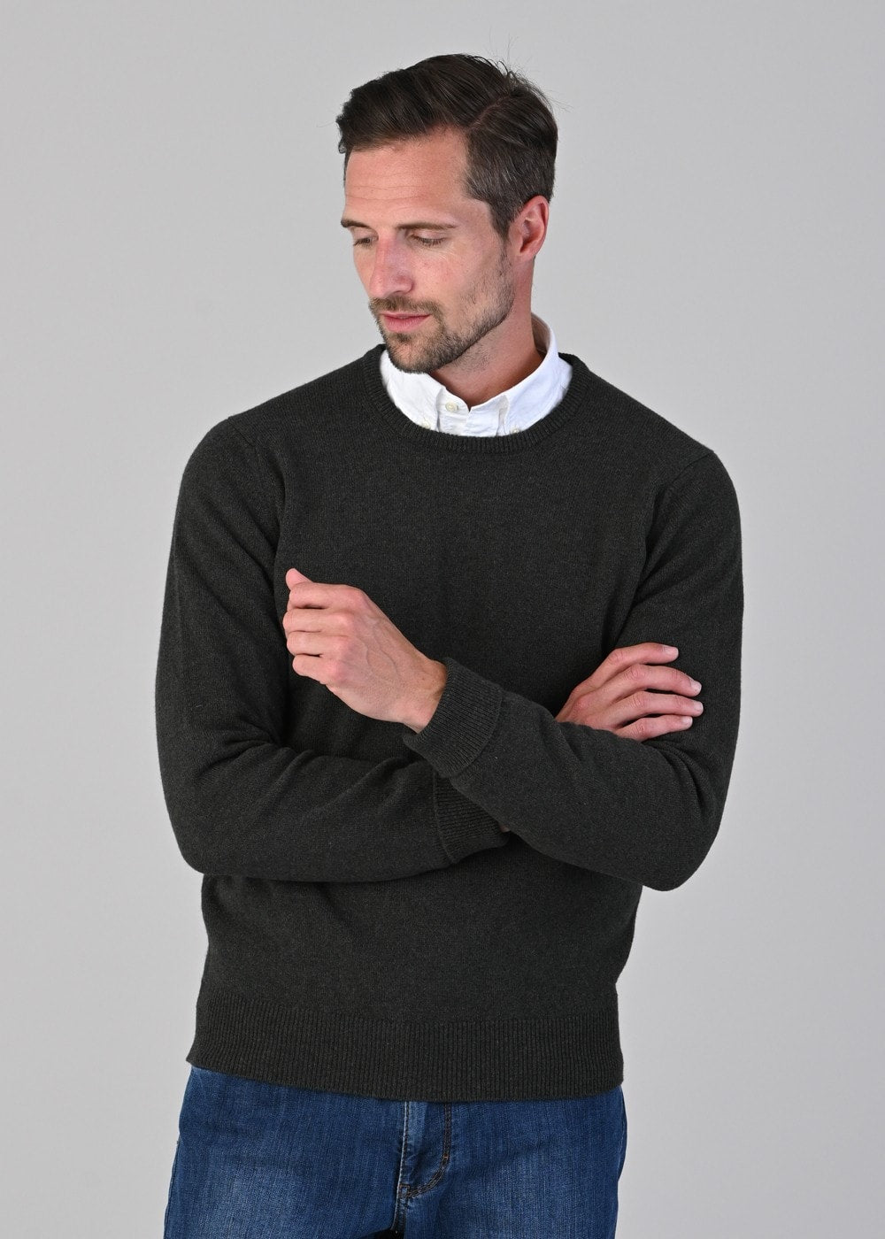 Rob 2 Ply Lambswool Crew Neck - Seaweed - 1