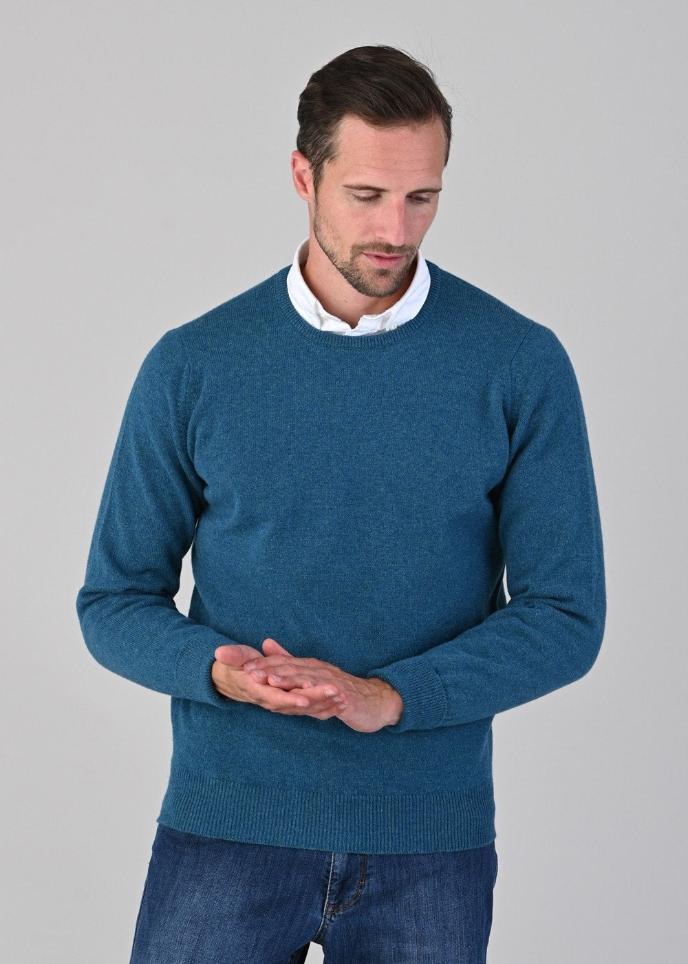 Rob 2 Ply Lambswool Crew Neck - Mallard - 1