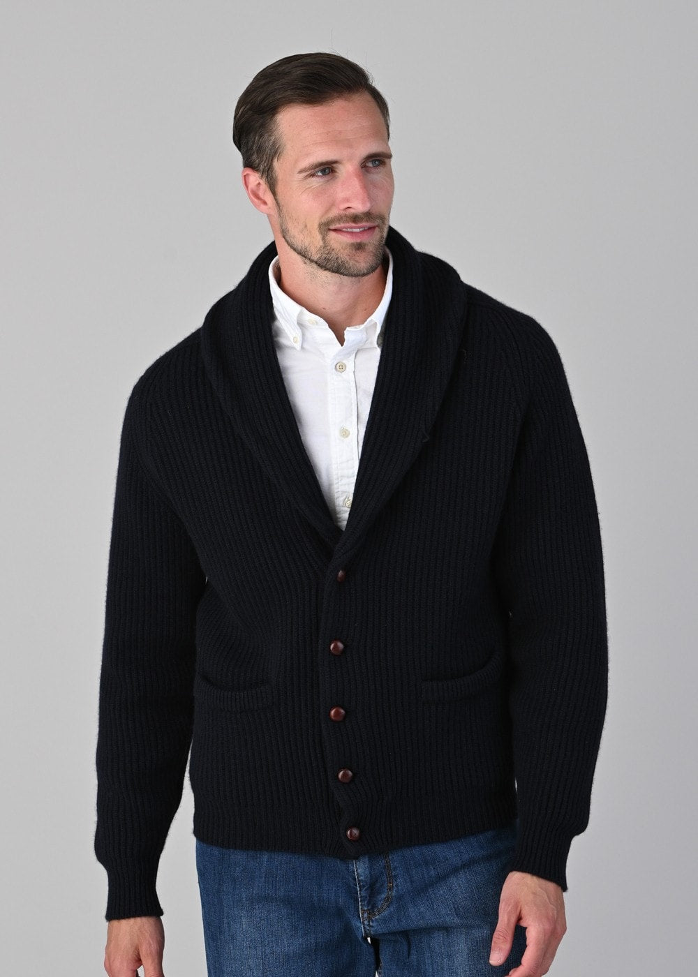 Cashmere Windsor Shawl Jacket - Navy - 1