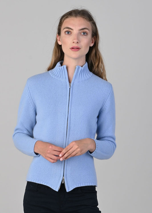 Amelia Cashmere High Neck Zip - Hyacinth - 1