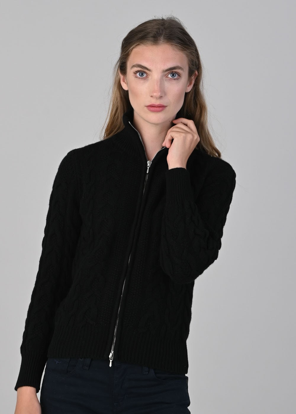 Rosie Cashmere Cable Jacket - Black - 1