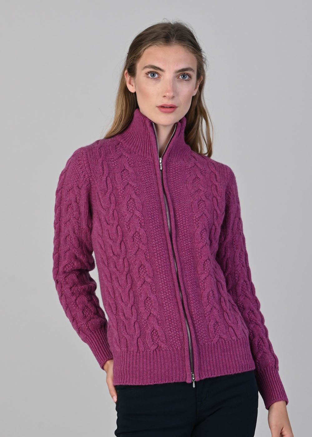 Rosie Cashmere Cable Jacket - Loganberry - 1