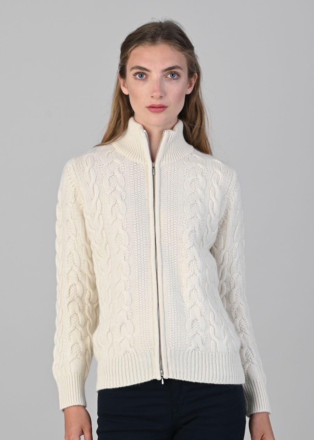 Rosie Cashmere Cable Jacket - White Undyed - 1